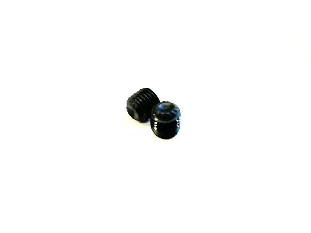 Two Black Tillotson Rear Axle Threaded Karting Grub Set Screws Next to Each Other.