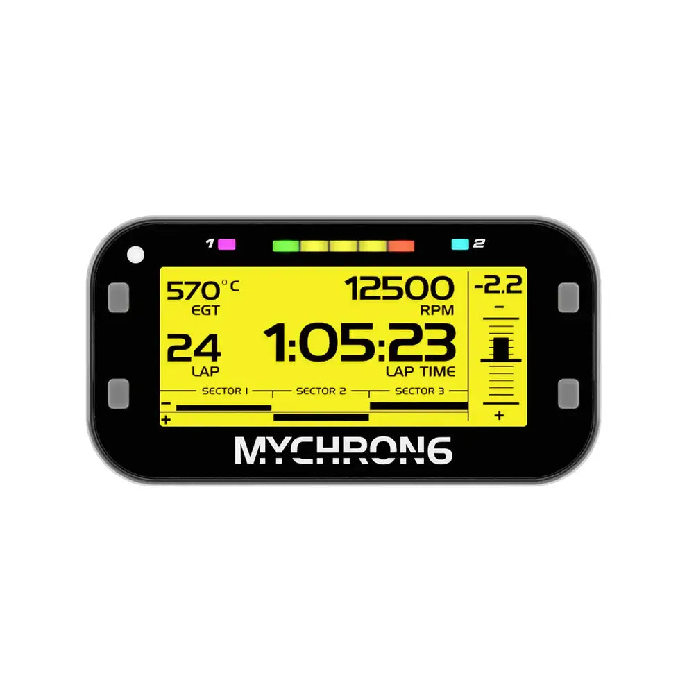 Front Screen of a Mychron 6 Karting Data Laptimer on.