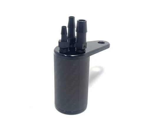 Front View of a Rev Carbon Fiber LO206 Catch Can.