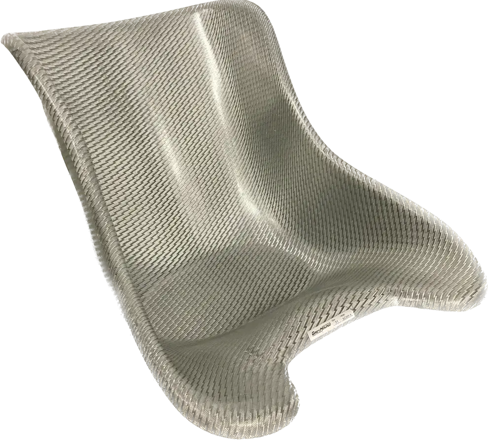Front Right Side of an Unmounted Tillotson Kart Racing Seat.